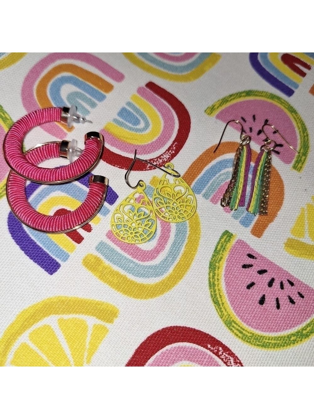 Lot of Three Pairs Neon Colorful Earrings